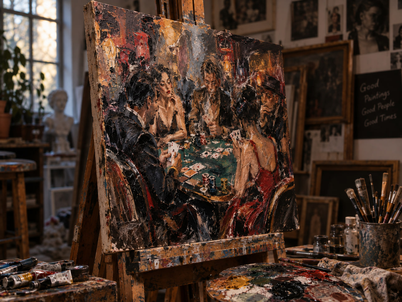 Detailed casino artwork made with professional painting materials