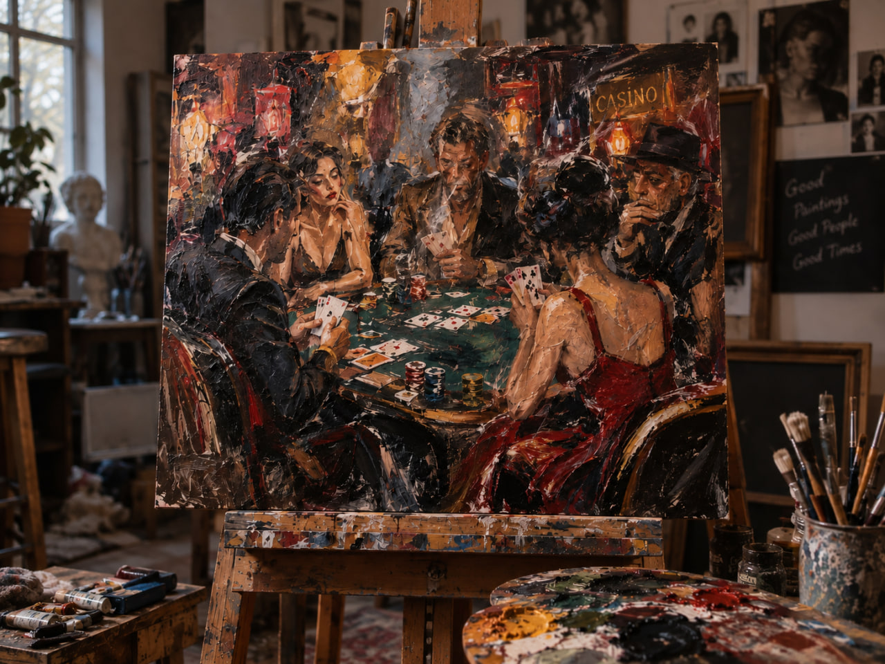 Expressive casino-themed fine art composition